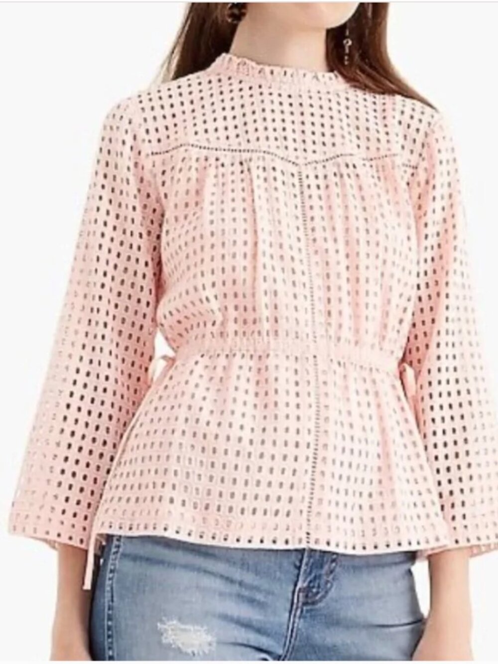 Point Sur x J. Crew Pink Eyelet Peplum Blouse with Tie Details